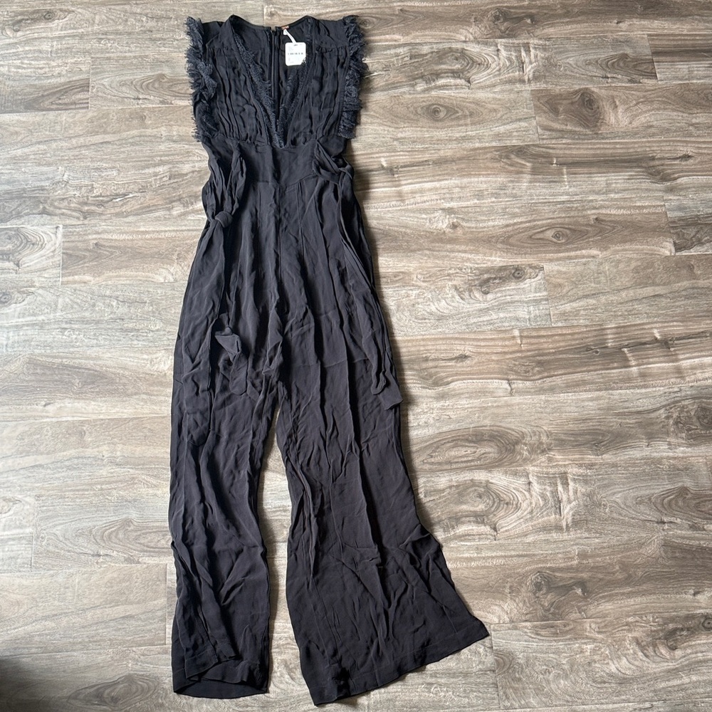 Free People Lace-Trimmed Jumpsuit Size 2 Black